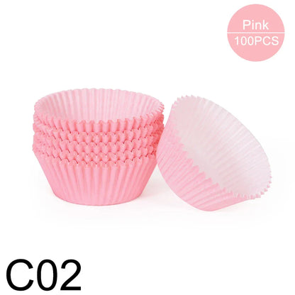100pcs Oilproof Muffin Cupcake Liners – Solid Color Baking Paper Cups for Cakes, Birthday Party & Decorating Baking Tray Accessories