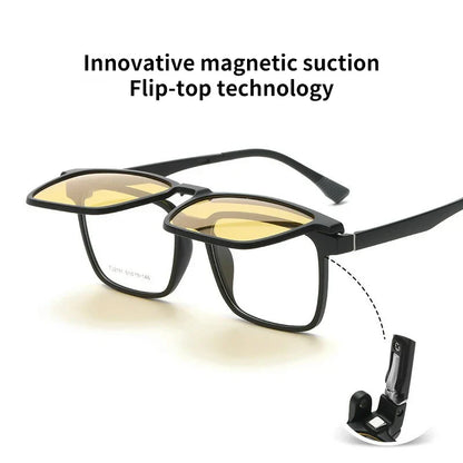 VICKY Flip-Up Magnetic Clip-On Prescription Sunglasses - TR90 Polarized Myopia Glasses Night Vision Reading Eyewear for Men & Women