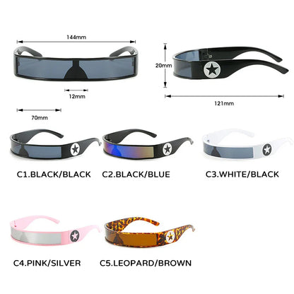 One Piece Y2K Sunglasses - Vintage Star Pentagram Shape Wrap Around Narrow Frame Punk Sun Glasses for Fashion Trendsetters - Futuristic Shades