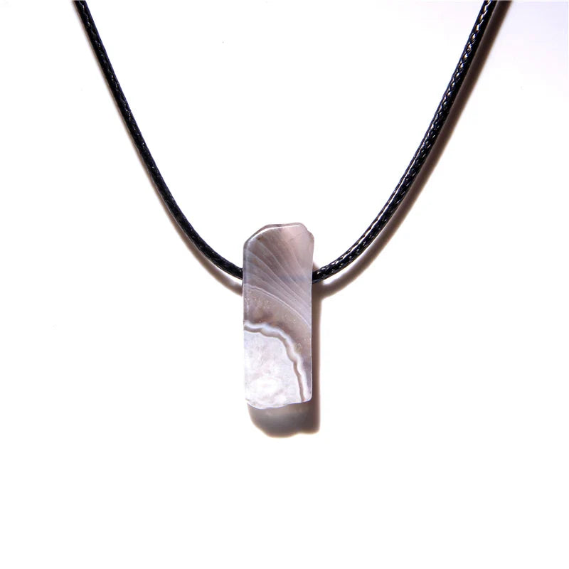 Men's Vintage Rectangle Obsidian Pendant Necklace – Natural Tiger Eye & Labradorite Gem, Leather Rope Braid Healing Jewelry