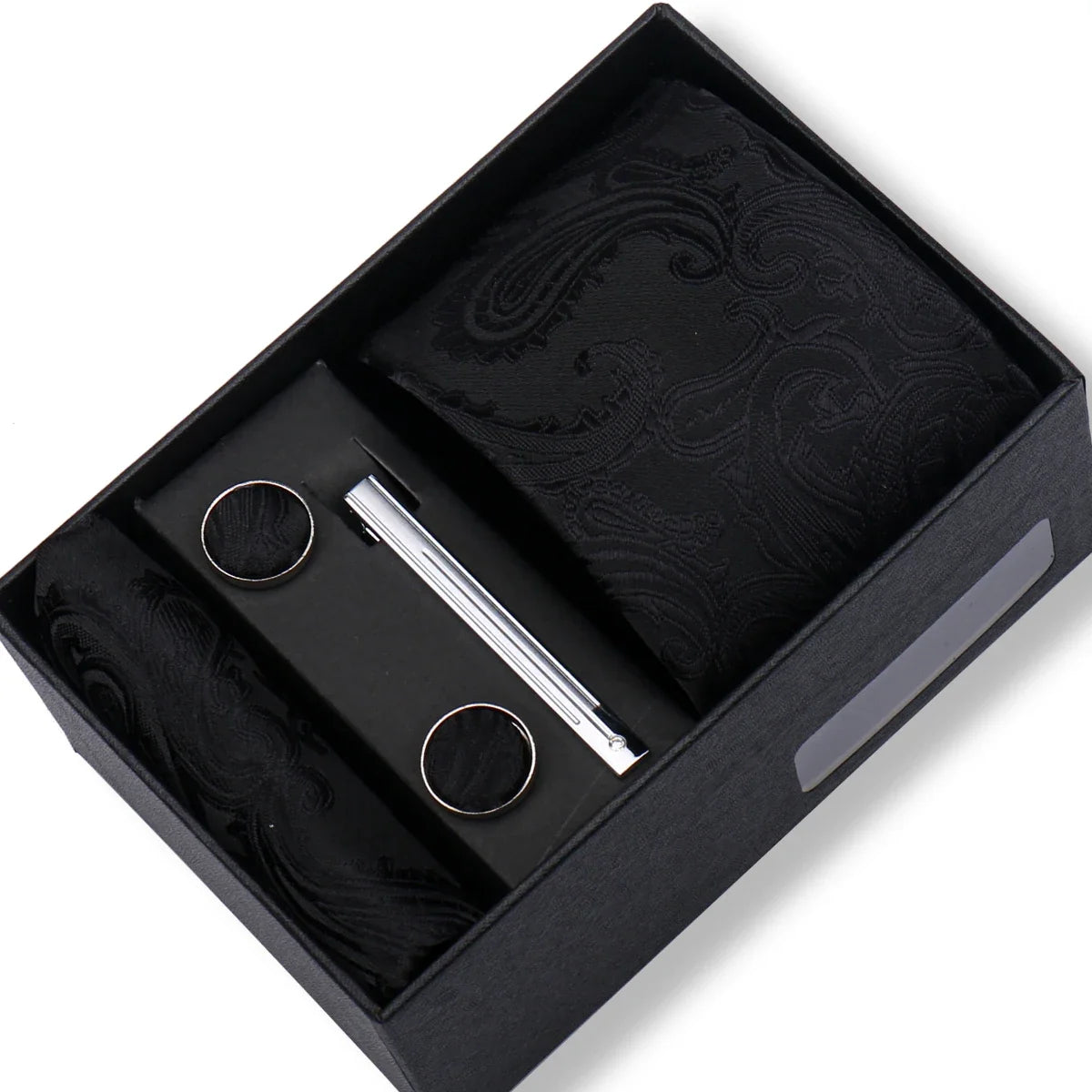 Men’s Green Tie Gift Box Set - Premium Business Necktie with Hanky, Cufflinks & Tie Clip for Wedding Formal Wear