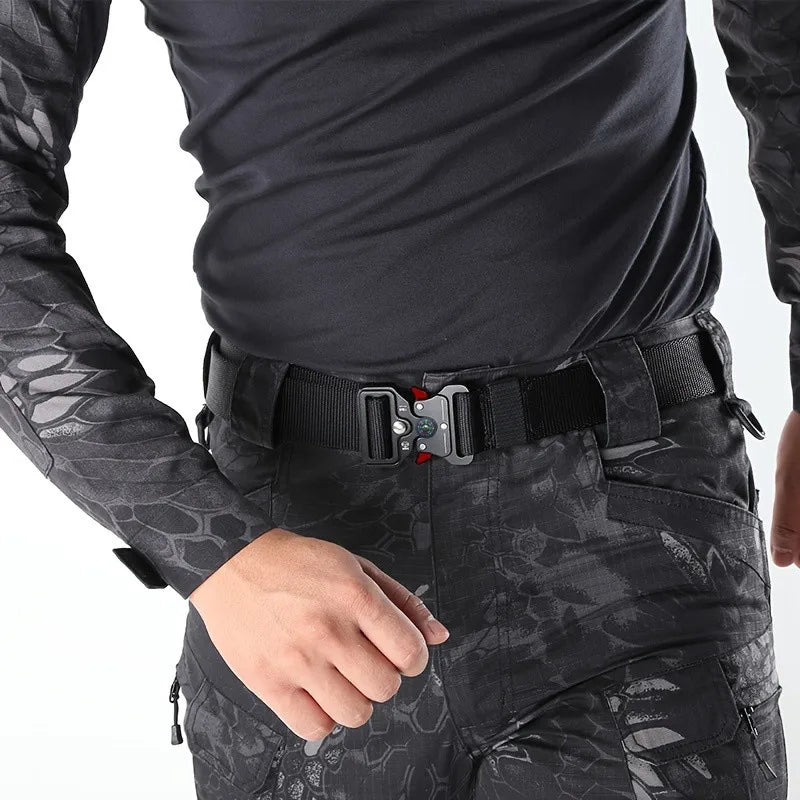 Men's Army Tactical Belt – Multifunctional Nylon Canvas Woven Belt for Outdoor Hunting, Mountaineering & Trouser Use