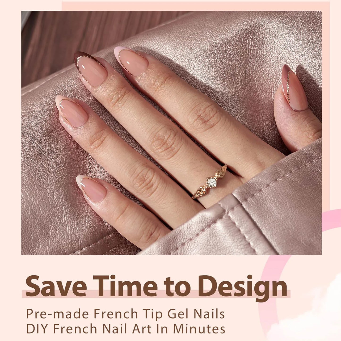 150PCS Press On Fake Nails - 6 Color Multi-Size Almond Acrylic Nails with French Style Removable Design