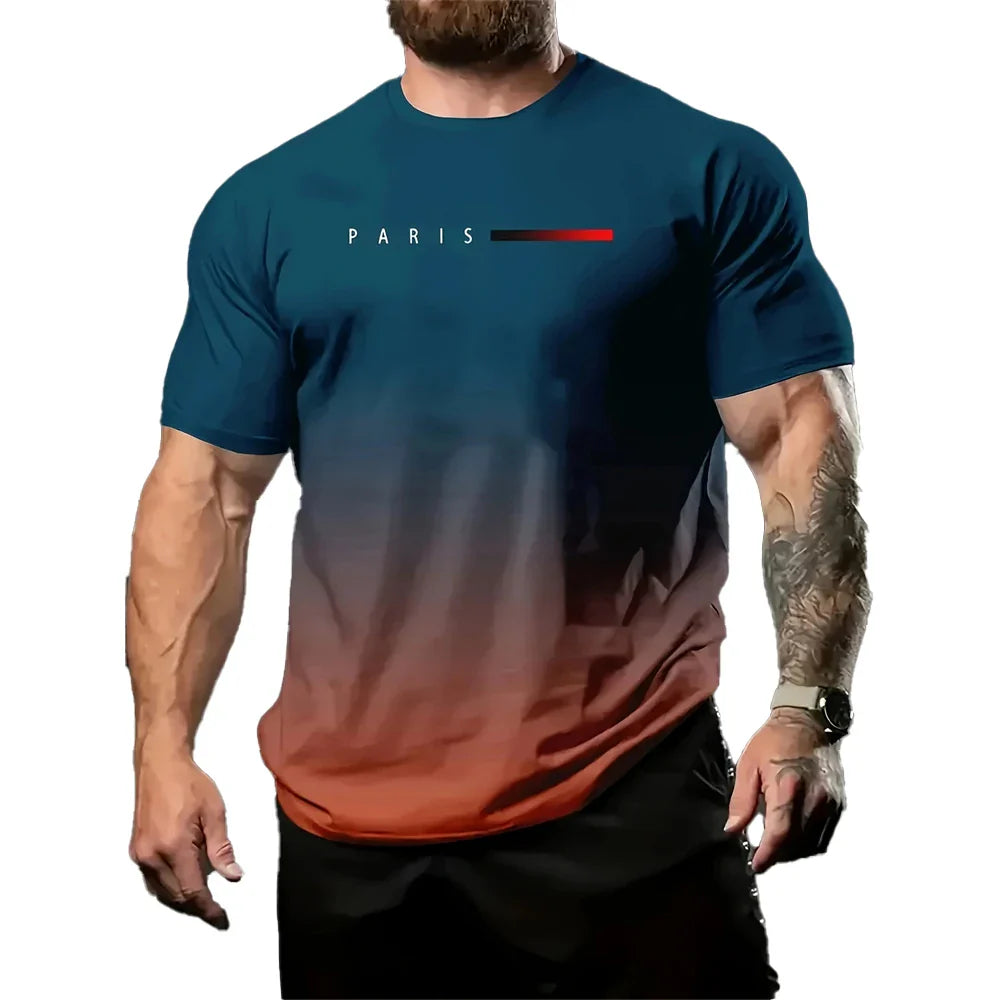 Summer Gradient Print T-Shirt for Men – Fashionable 3D Graphic Round Neck Street & Rock Tops