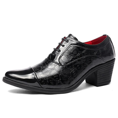 Luxury Red High Heel Men’s Dress Shoes - Pointed Toe Leather Moccasin Wedding Oxford Shoes