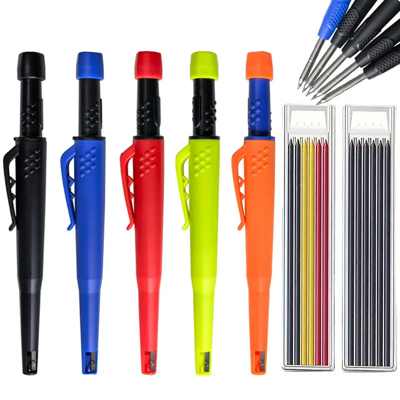 Solid Carpenter Pencil Set — 2.8mm Mechanical Pencil Marker with Built-In Sharpener for Woodworking, Construction, and Architecture