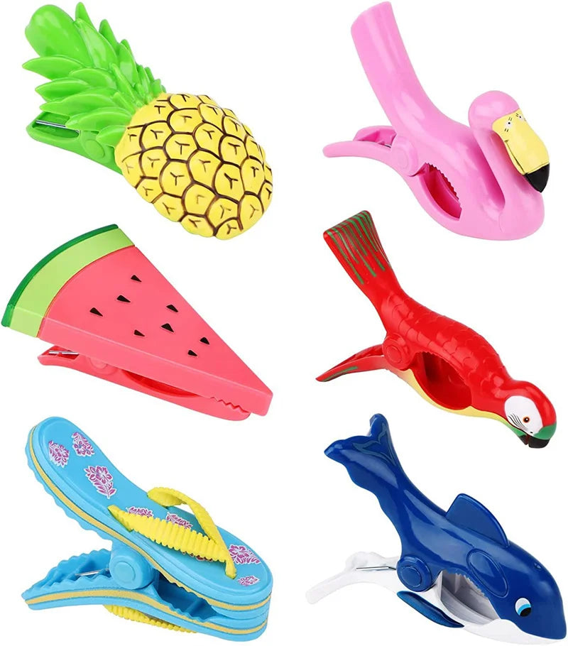 Plastic Beach Towel Clips - Large Animal Decorative Clothes Pegs for Sunbeds, Loungers & Drying Racks