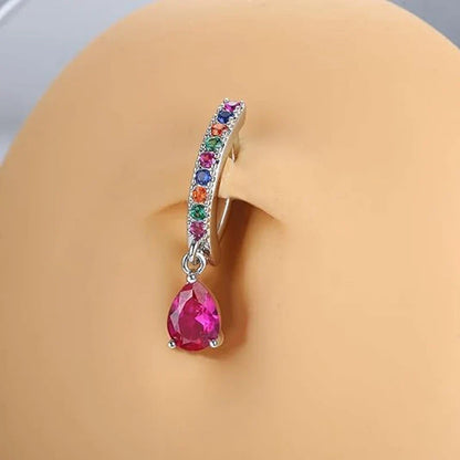 Stainless Steel Crystal Belly Button Ring - Fashion Drip Clicker Navel Piercing Jewelry for Women