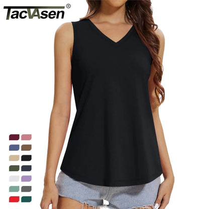 TACVASEN Women's V-Neck Tank Top - Soft Sleeveless Casual Summer Flowy Tee