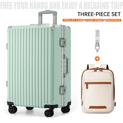 Aluminum Frame Rolling Luggage – 20/24/26/28 Inch Suitcase with USB Port, Combination Lock & Wheels