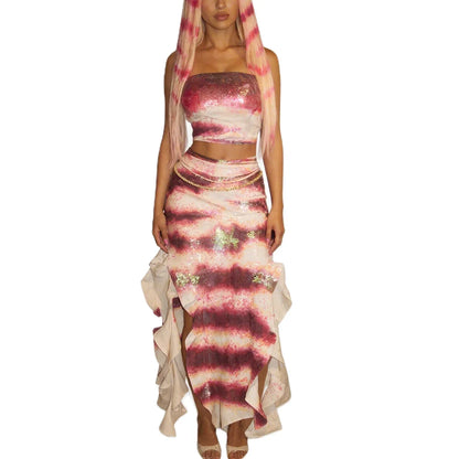 Halloween Shark Tale Adult Costume – Oscar & Lola Couple Strapless Fish Cosplay with Sparkle Ruffle Hem for Women
