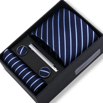 Men’s Green Business Tie Set - Premium Necktie with Hanky, Cufflinks & Tie Clip Gift Box for Wedding Formal Wear