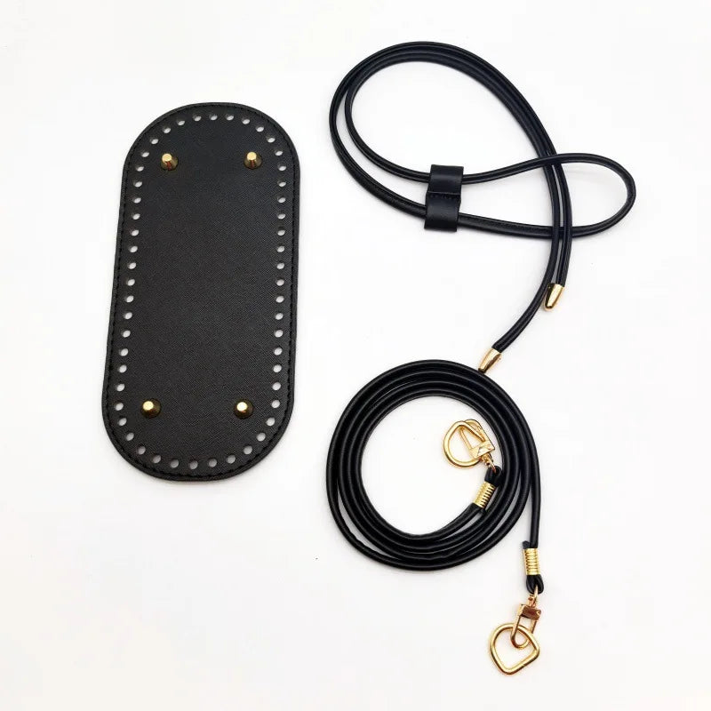 3PCS DIY Crochet Bag Accessories Set – Adjustable Strap, Drawstring Closure & Faux Leather Base for Handmade Handbags