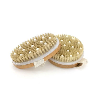 2-in-1 Natural Bristle Body Brush – Dry Skin Exfoliator & Anti-Cellulite Massager for Blood Circulation