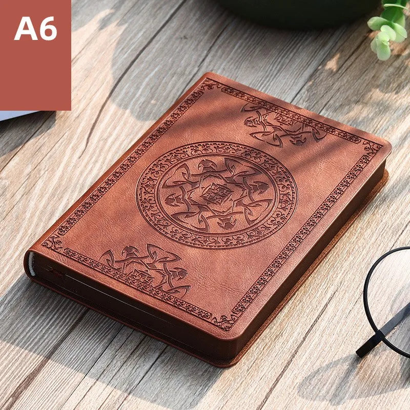 A6 Retro Pocket Mini Notebook – PU Leather Stamped Portable Notepad for Writing, Office & Bookkeeping