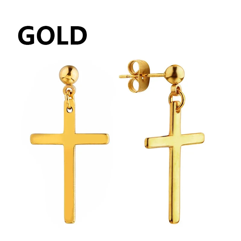 Stainless Steel Cross Star Dangle Earrings - Punk Gothic Hoop Huggie Jewelry for Men & Women