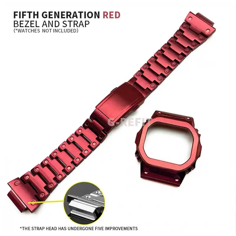 G-Refit V6.0 DW5600 Metal Bezel Kit - Stainless Steel Watch Band Strap & Case Accessories with Tools for GWB5600/GWM5610