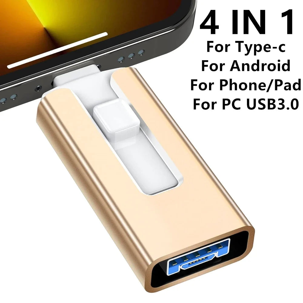 4-in-1 USB 3.0 OTG Flash Drive for iPhone iPad Android 256GB/128GB/64GB/32GB External Storage Pendrive USB Stick Gift