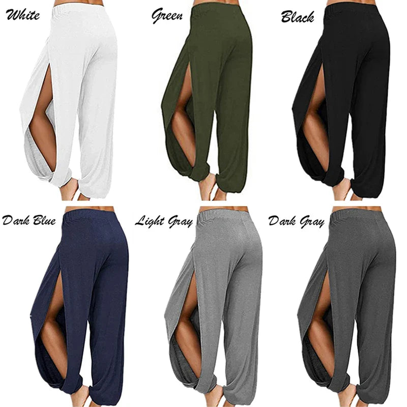 Women's Fashion Yoga Pants: High-Waisted Slit Wide Leg Harem Pants, Gym Leggings Casual Solid Hollow Workout Trousers for Gym and Home Wear