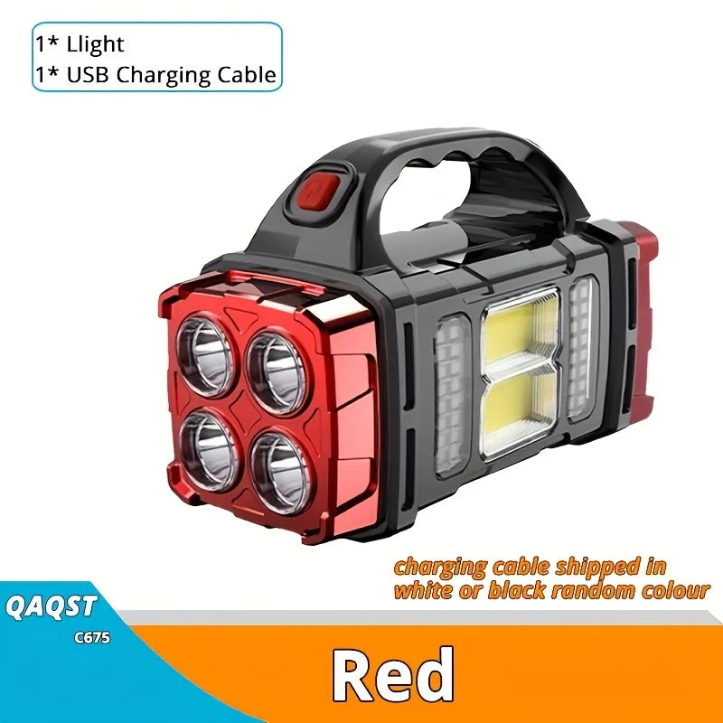 COB Solar Rechargeable Flashlight - Waterproof Outdoor Camping Emergency Spotlight with SOS Mode