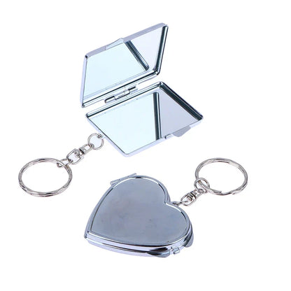 Double-Sided Folding Makeup Mirror - Round, Heart, Oval & Square Metal Keychain Cosmetic Mirror