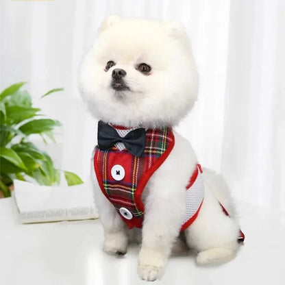 Elegant Bowtie Pet Harness Vest - Adjustable Cat Dog Leash Set Cute Tuxedo Bowknot Suit for Puppy Kitten