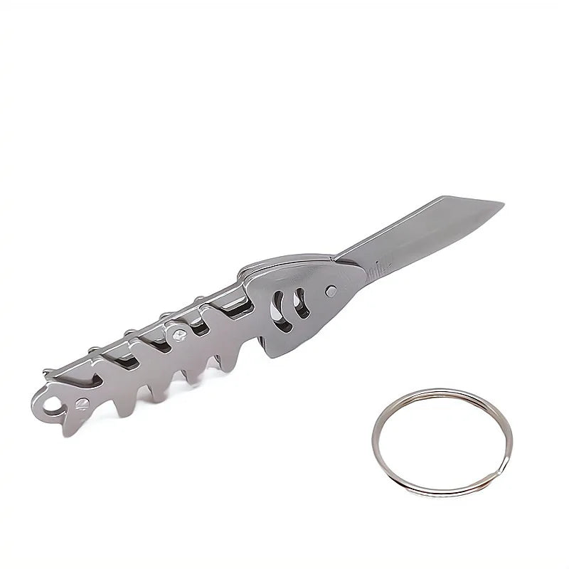 Fish Bone Knife Keychain - Foldable Stainless Steel Mini Box Cutter for Camping, Outdoor & Everyday Use
