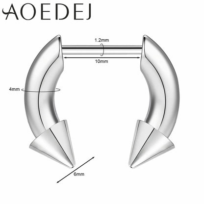 AOEDEJ 16G Stainless Steel Plug-In Style Nose Ring – Spike Ox Horn Septum Ring for Men & Women Large Gauge Body Piercing (8–10mm) Single Piece