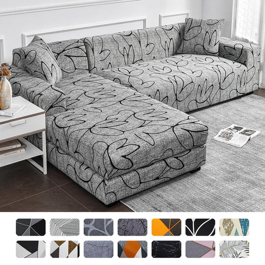Stretch Sofa Cover - Printed Elastic Slipcover for L-Shaped Corner Couch, Living Room 1/2/3/4 Seat Protector