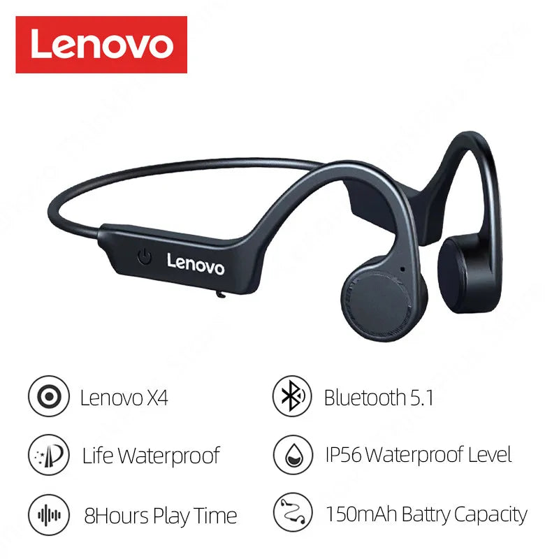 Lenovo X4 Bluetooth 5.1 Wireless Bone Conduction Earphones – HiFi Sound Quality, Low Latency Sport Headset