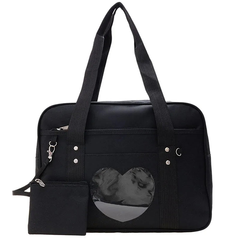 Japanese Lolita Heart JK School Bag | Fashion PU Oxford Handbag for Women, Students & Cosplay Anime Shoulder Bag