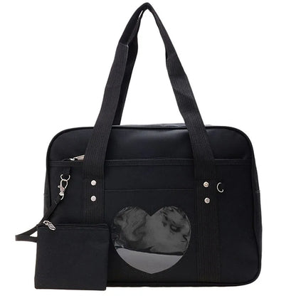 Japanese Lolita Heart JK School Bag | Fashion PU Oxford Handbag for Women, Students & Cosplay Anime Shoulder Bag