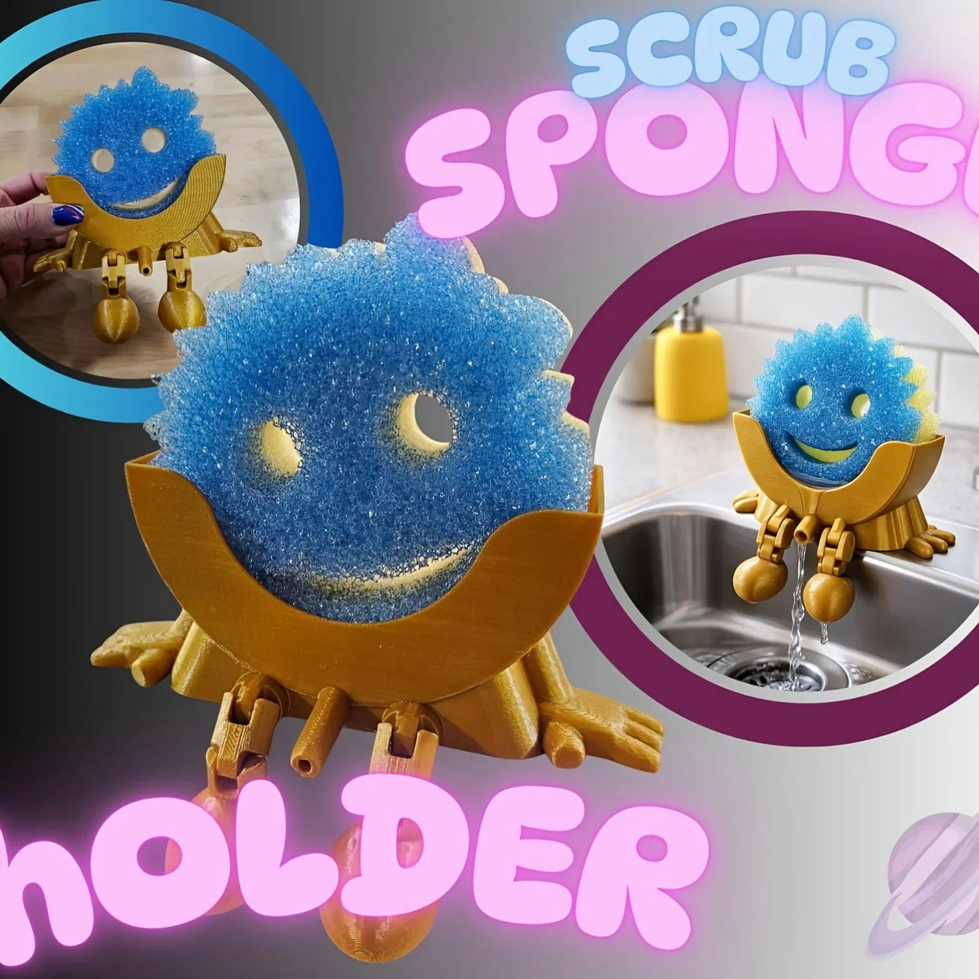 Cute Kitchen Sponge Holder with Drainage Holes & Legs – Fun Sink Edge Dish Sponge Stand for Countertop Organization 🧽✨