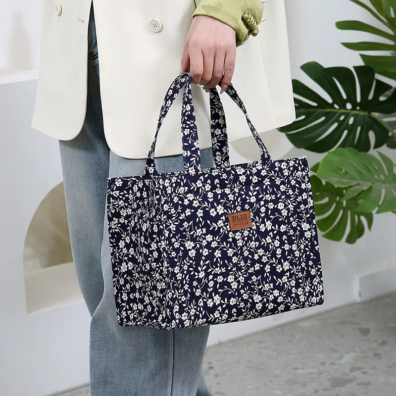 New Nylon Printing Handbag – Thickened Large Capacity Work and Portable Zipper Lunch Box Storage Bento Bag