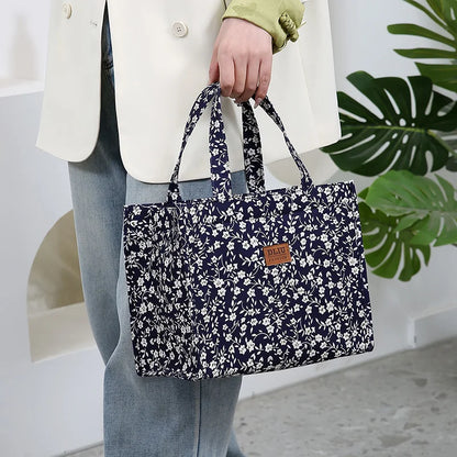 New Nylon Printing Handbag – Thickened Large Capacity Work and Portable Zipper Lunch Box Storage Bento Bag