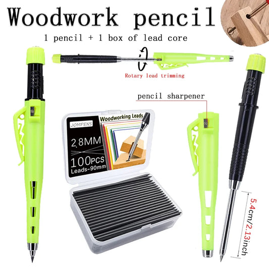 2Pcs Carpenter Mechanical Pencil Set - 54mm Long Reach Woodworking Marking Tool with Lead Box