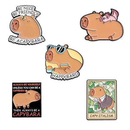 Capybara Hippo Enamel Pin Set - 3-6PCS Cute Cartoon Animal Brooch Lapel Badges for Gifts, Accessories & Collectors