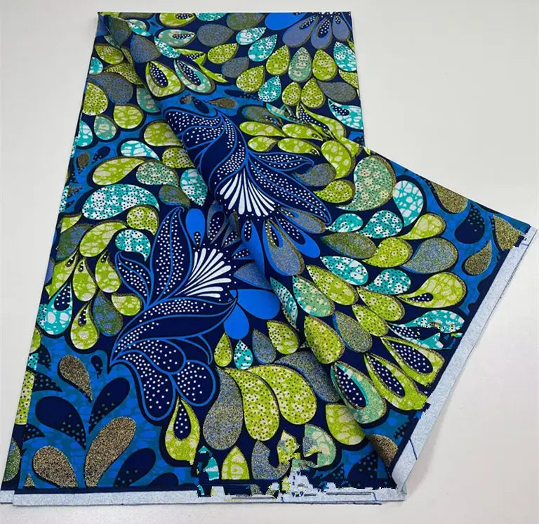 African Golden Glitter Wax Fabric - 6 Yards Ankara Batik Pagne Material for Sewing & Fashion Designs