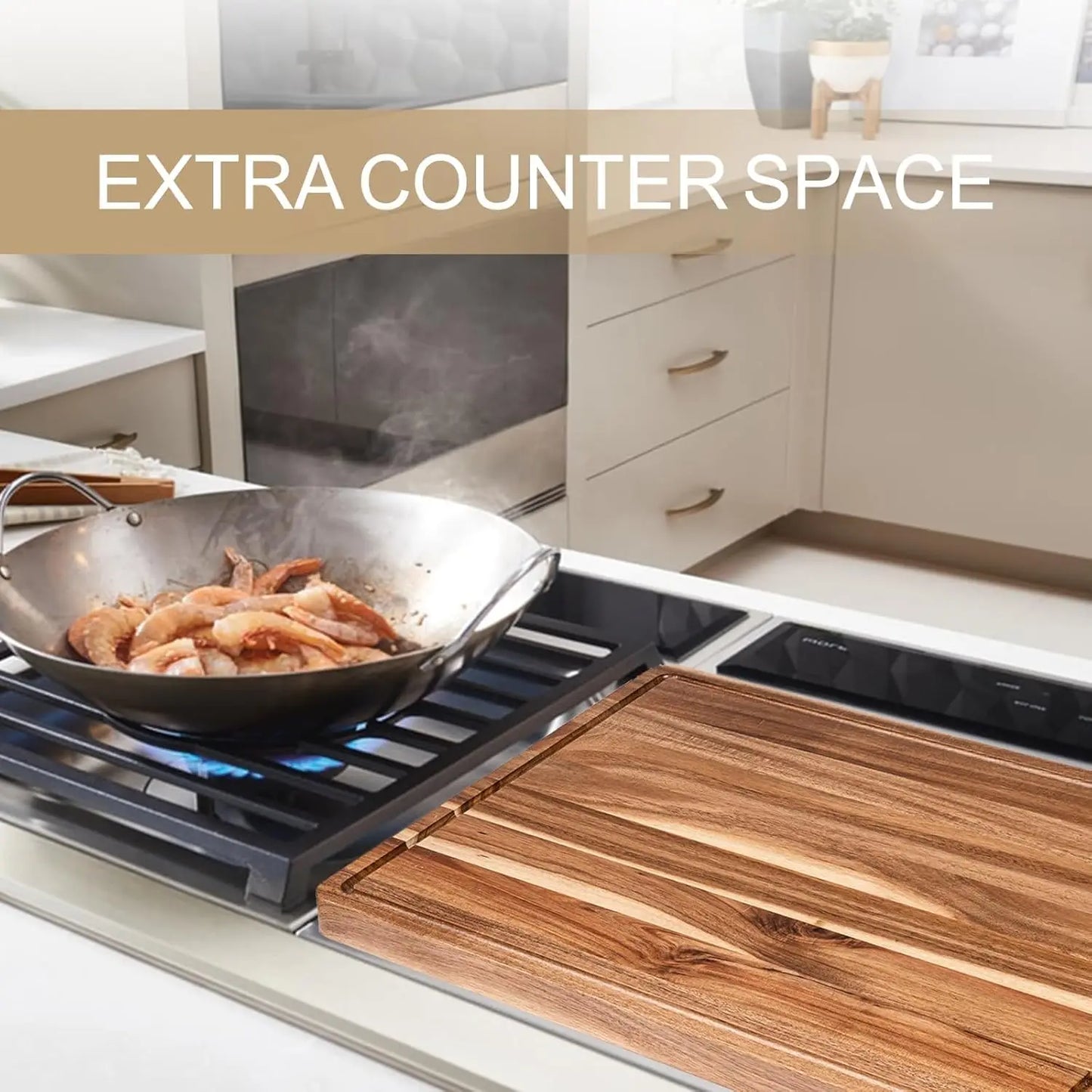 Extra Large Wooden Cutting Board - 24 x 18 Inch Reversible Butcher Block with Juice Groove & Handle