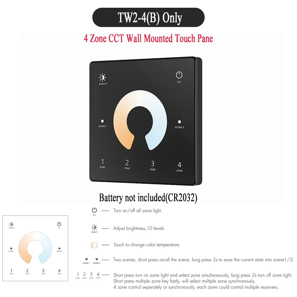 CENFAYA ZigBee & RF 2CH LED Controller - Smart DC 12V/24V Dimmer for CCT LED Strips with Remote Control
