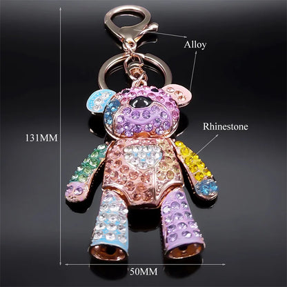 Colorful Crystal Bear Keychain - Rhinestone Alloy Bag Charm, Fashion Key Ring & Jewelry Accessory