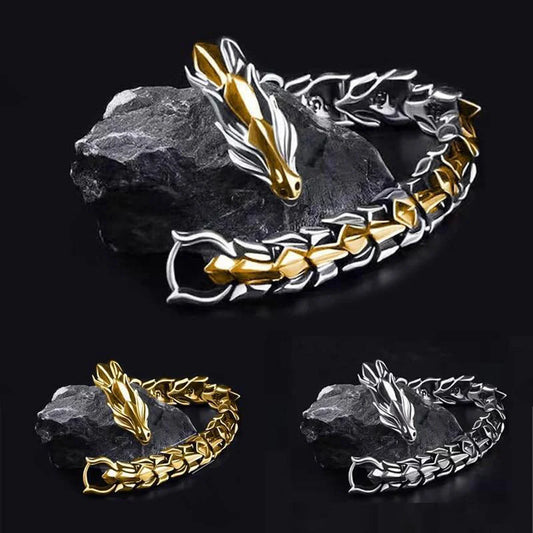 3-Color 20CM Men's Viking Dragon Bangle – Vintage Punk Hip Hop Bracelet, Birthday Gift