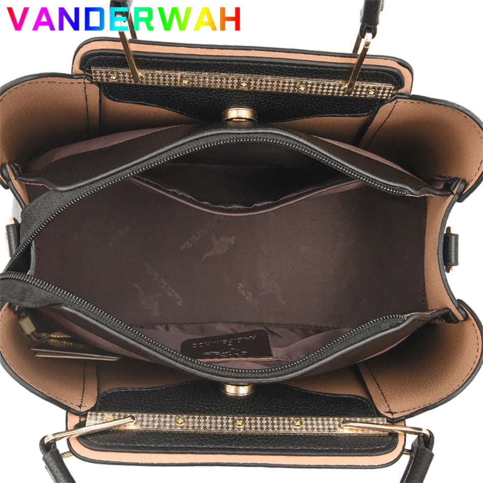 Women’s Soft Leather Luxury Handbag – Designer 3-Layer Large Capacity Shoulder & Crossbody Tote Bag