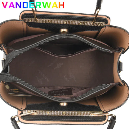 Women’s Soft Leather Luxury Handbag – Designer 3-Layer Large Capacity Shoulder & Crossbody Tote Bag