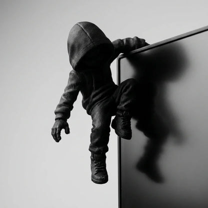 Hooded Climber Desk Figurine - Black 3D Printed Gaming Setup Decor Ornament