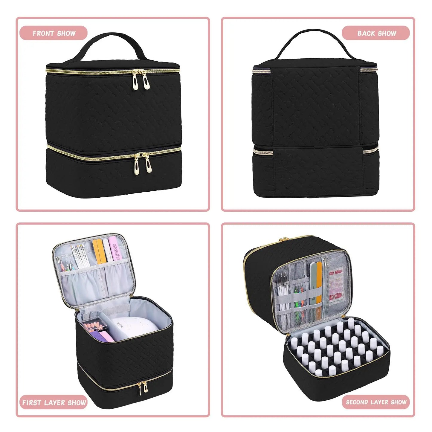 Nail Polish & Essential Oil Storage Bag – Portable Double-Layer Cosmetic Organizer with 30 Compartments