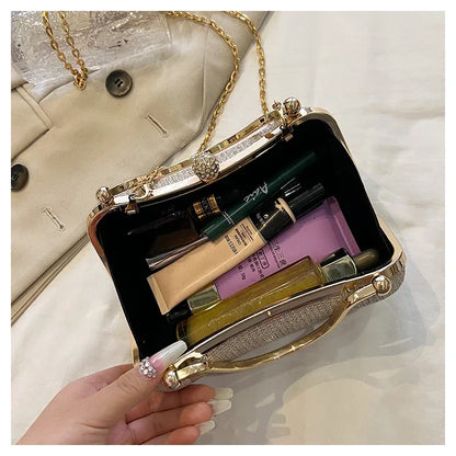 Women’s Chain Evening Shoulder Bag – Vintage Crossbody Handbag Dinner Party Underarm Satchel