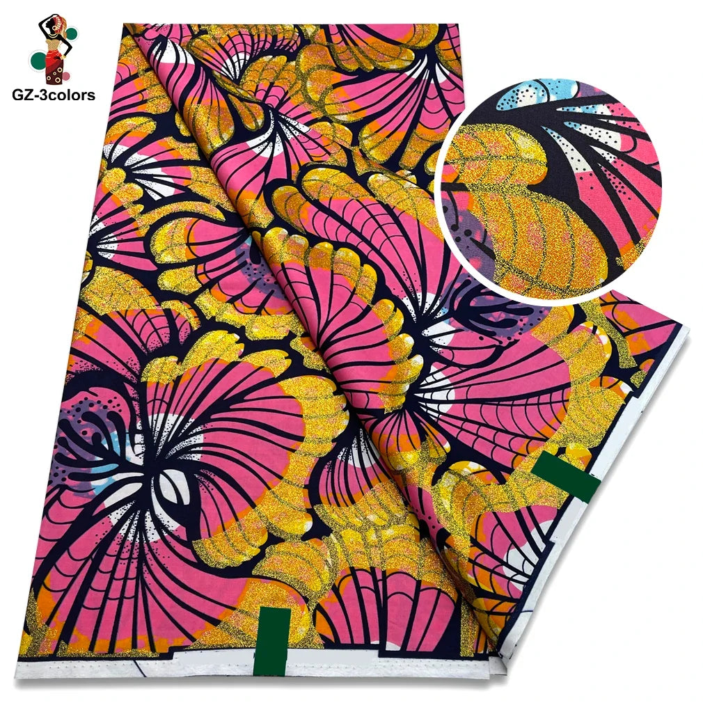 Premium Gold Print Pagne Fabric - 100% Cotton African Real Wax Ankara Grand SUP Nigerian Fabric