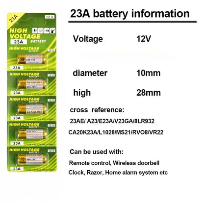 12V A23 Battery Pack - 23A Alkaline Batteries for Doorbells Remote Controls & Electronic Toys