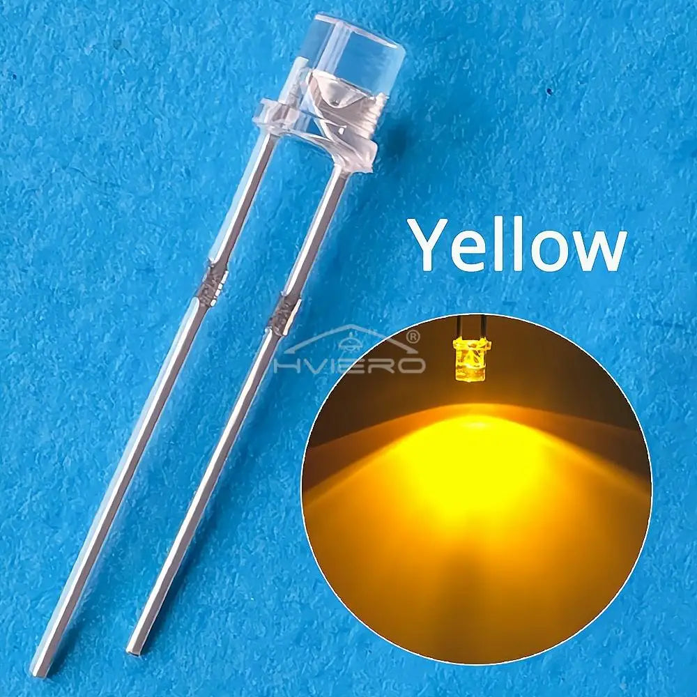 100x 3mm Flat Head LED Bulbs - Bright Wide Angle Light Emitting Diodes for DIY Electronics & Decorations